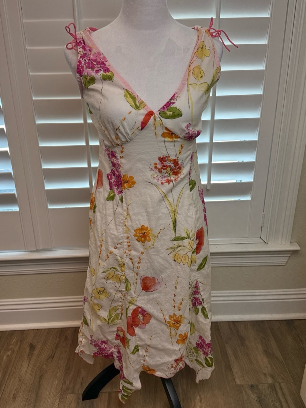Odille Floral  Sundress in off White with Pink & Orange Floral Print